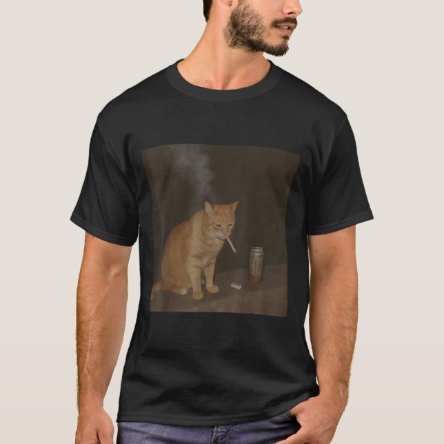 Camiseta Fumar Feliz Cigarro Gatinho Engraçado Fumar Meme B (Frente)