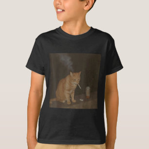 Camiseta Fumar Feliz Cigarro Gatinho Engraçado Fumar Meme B