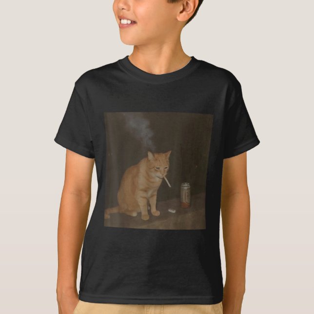 Camiseta Fumar Feliz Cigarro Gatinho Engraçado Fumar Meme B (Frente)