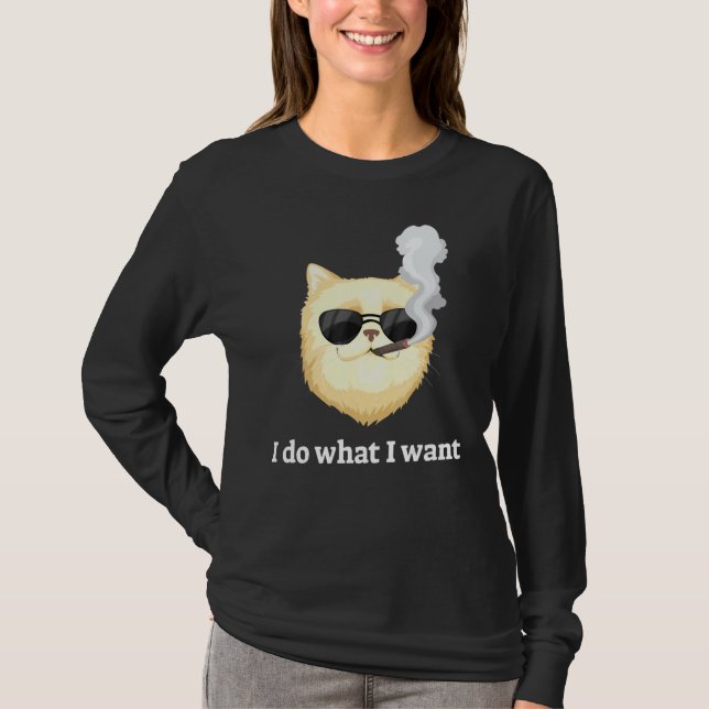 Camiseta Fumar Gato Engraçado Eu Faço O Que Eu Quero (Frente)
