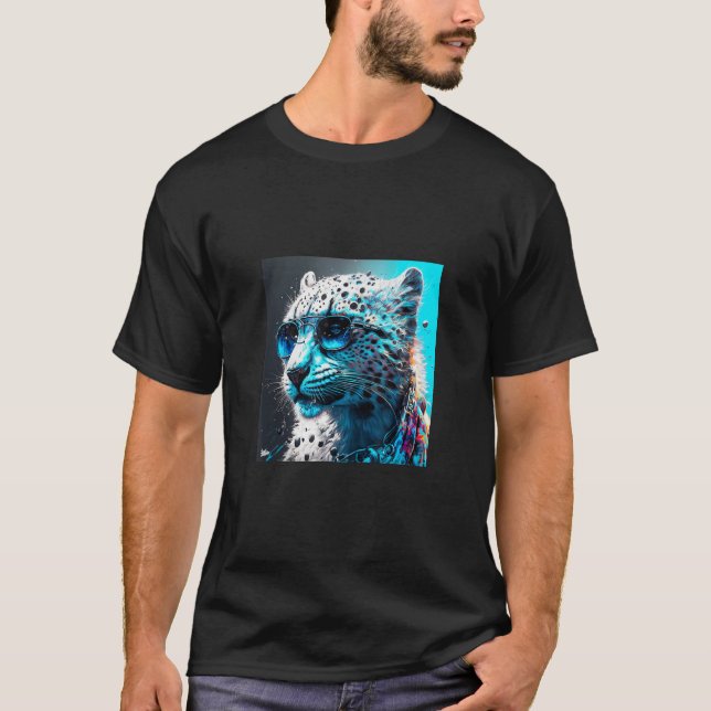 Camiseta Fun animal motif  snow leopard with sunglasses (Frente)