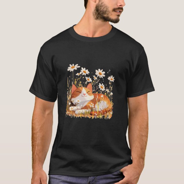 Camiseta Fun Cat in Flower Meadow for Daisies and Flowers L (Frente)