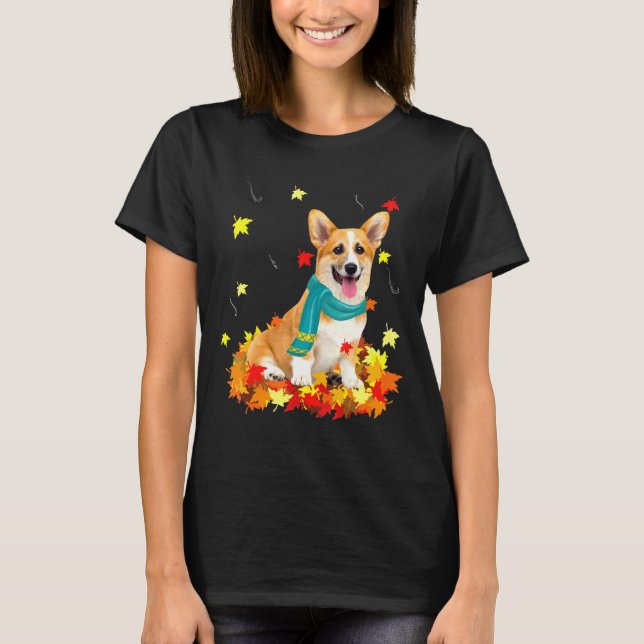 Camiseta Fun Corgi Thanksgiving Autumn Dog (Frente)