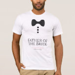 Camiseta Fun Father of the Bride Black Tie Wedding T-shirt<br><div class="desc">These fun t-shirts are designed as favors or gifts for the father of the bride. The t-shirt is white and features an image of a black bow tie and three buttons. The text reads Father of the Bride, and has a place for the wedding couple's name and wedding date. Great...</div>