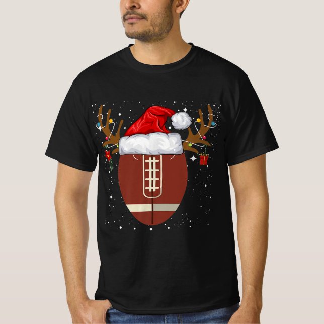 Camiseta Fun Football Reindeer Santa Hat Christmas Holiday  (Frente)
