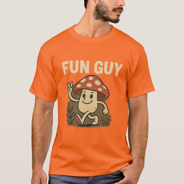 Camiseta “Fun Guy” Mushroom T-Shirt – Cute Cartoon Pun Tee  (Frente)