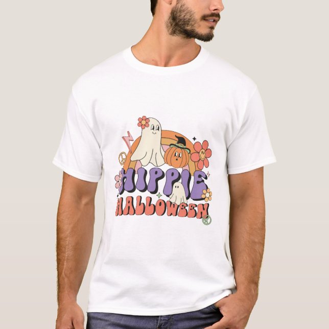 Camiseta Fun Halloween Designs Hippie Halloween Retro (Frente)