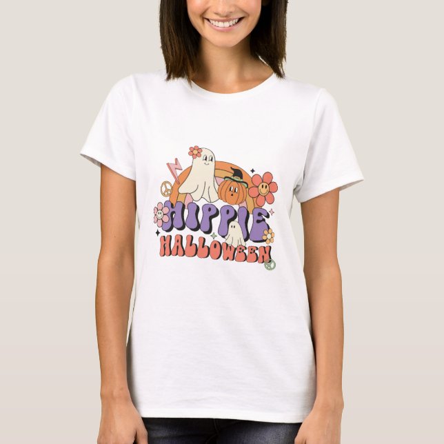Camiseta Fun Halloween Designs Hippie Halloween Retro (Frente)