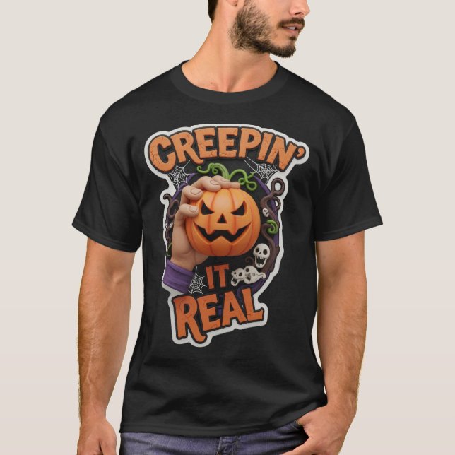 Camiseta Fun Halloween graphic with jackolantern hand spook (Frente)
