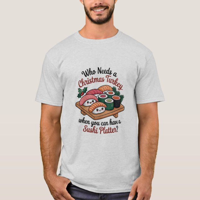 Camiseta Fun Kawaii Christmas Sushi Platter (Frente)