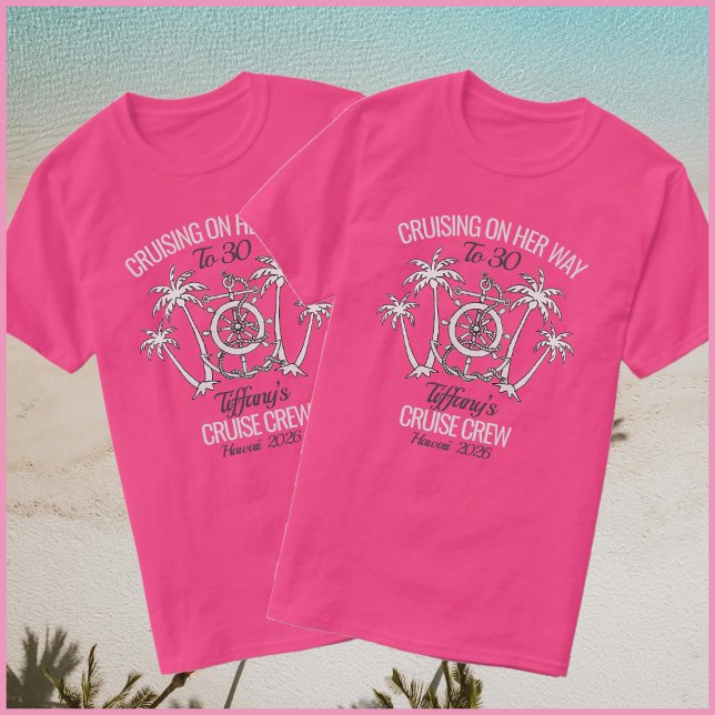 Camiseta Fun Pink & White Birthday Cruise 2026 Group (Criador carregado)