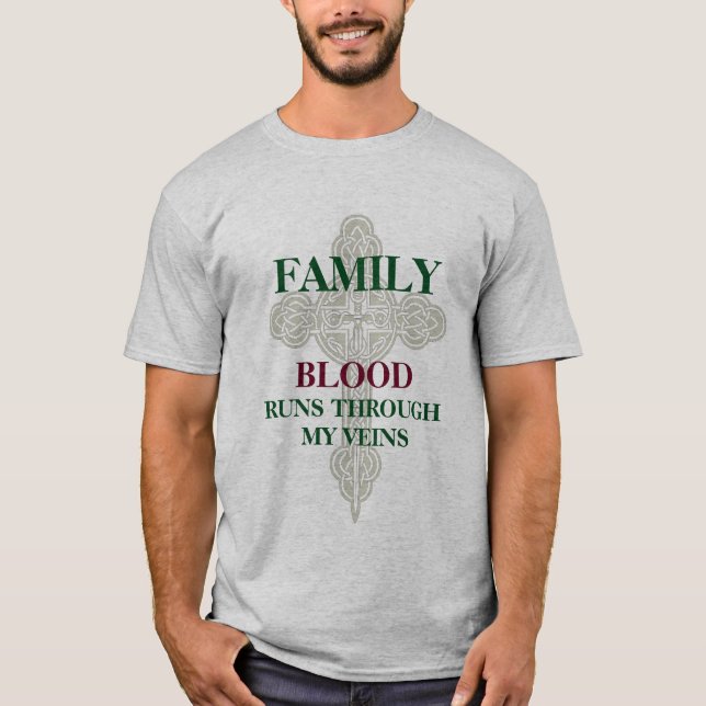 Camiseta Funcionamentos do sangue da família através de meu (Frente)