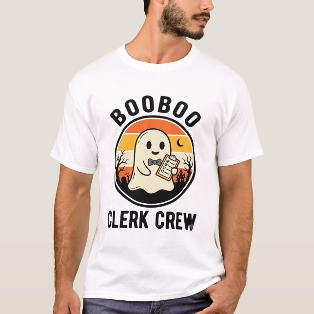 Camiseta Funcionário de Halloween BooBoo Equipe de Fantasma (Frente)