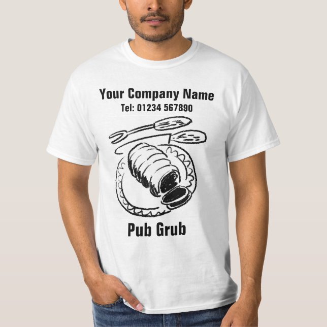 Camiseta Funcionarios Pub Servindo Comida ou Pub Grub (Frente)