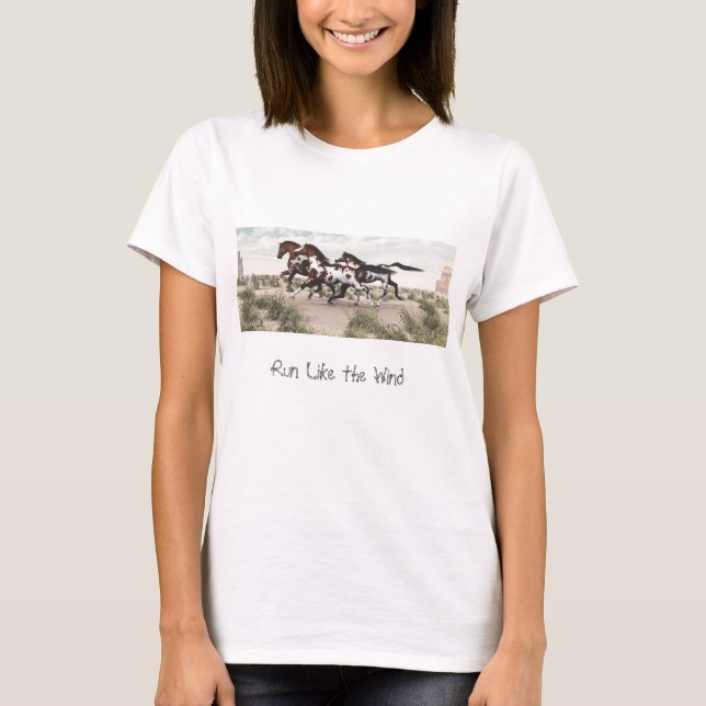 Camiseta Funcione como o vento - T de galope dos cavalos da (Frente)
