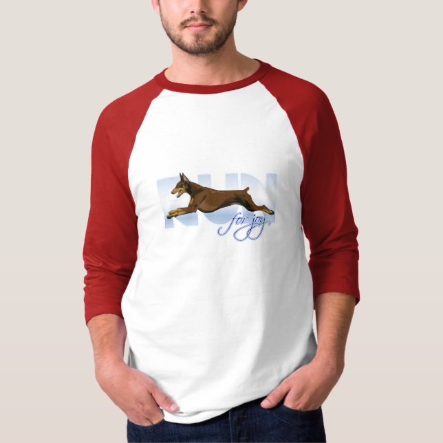 Camiseta Funcione para a alegria, Doberman vermelho (Frente)
