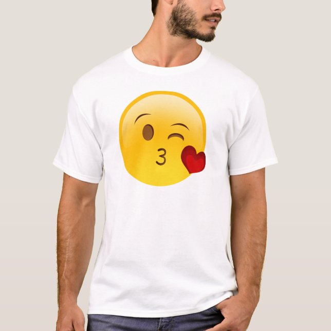 Camiseta Funda uma etiqueta do emoji do beijo (Frente)