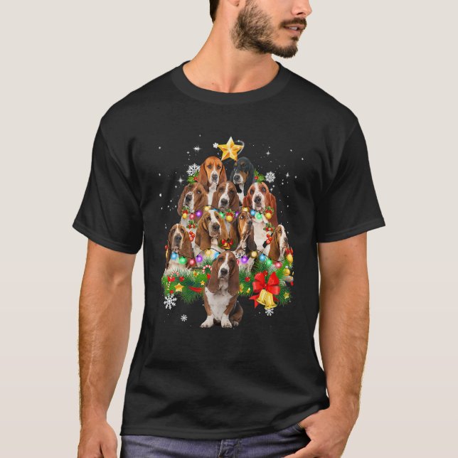 Camiseta Fundição de X-Mas da Árvore de Natal do Basset Hou (Frente)