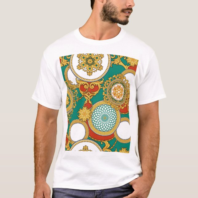Camiseta Fundo Árabe Elegante do ouro (Frente)