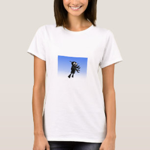 Camiseta Fundo Azul do Céu Azul Robô Voador Preto