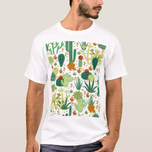 Camiseta Fundo Branco Cactos: Gráficos Vintage.