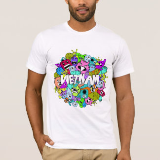 Camiseta Fundo colorido do hipster do doodle de Vietnam