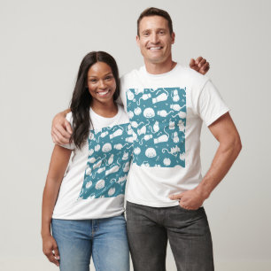 Camiseta Fundo com Padrão de Gato Fofo em Pastel Suave da T