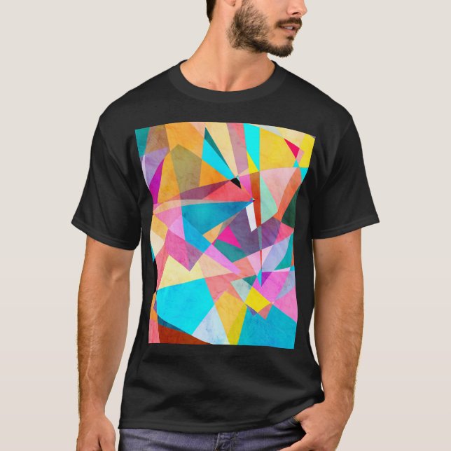 Camiseta Fundo de Aquarela Geométrica abstrato Colorida (Frente)