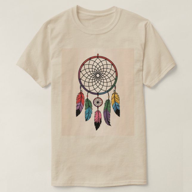 Camiseta Fundo Dourado do Dreamcatcher Multicolor (Frente do Design)