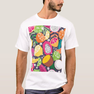 Camiseta Fundo Escuro das Frutas Tropicais Exóticas