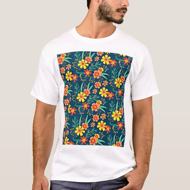 Camiseta Fundo Floral Belo Design-46566 (Frente)