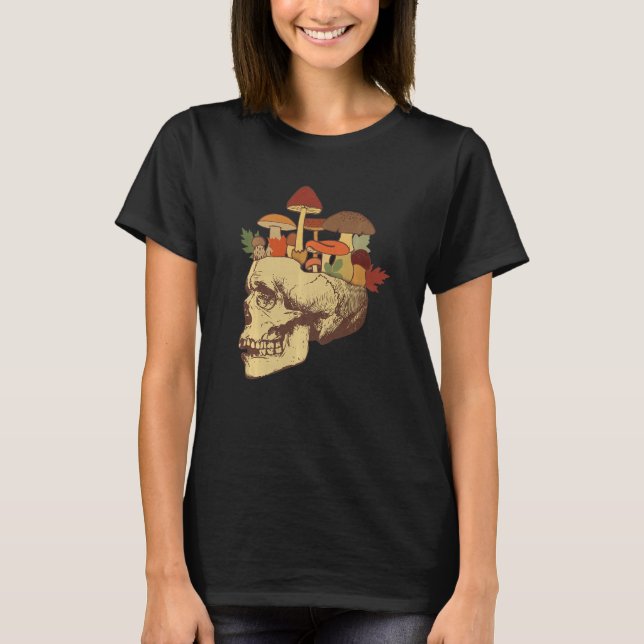 Camiseta Fungic Magic Psilocybin Mushroom Skull Face Hippi (Frente)