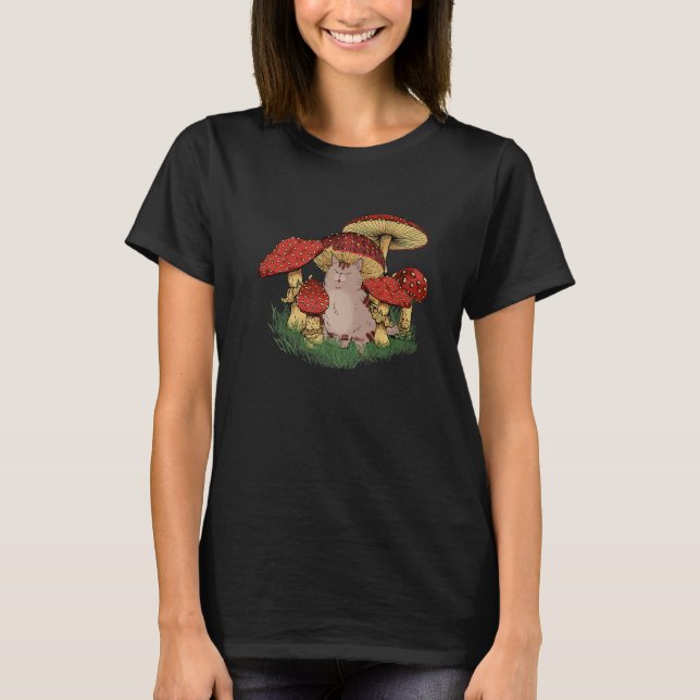 Camiseta Fungus Magic Psilocybin Mushroom Cat Hippie (Frente)