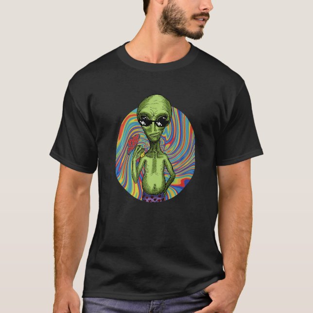 Camiseta Fungus Magic Psilocybin Mushroom Tie Dye Alienígen (Frente)
