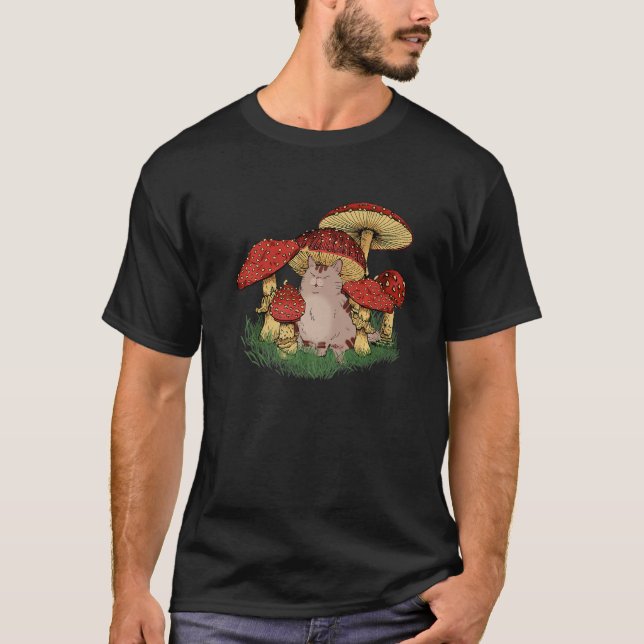 Camiseta Fungus Magic Psilocybin Mushrooms Cat Hippie (Frente)