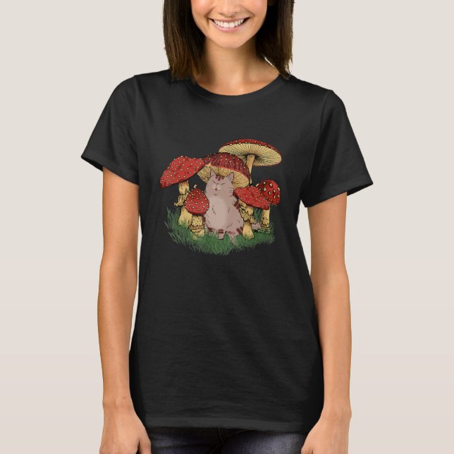 Camiseta Fungus Magic Psilocybin Mushrooms Cat Hippie   (Frente)