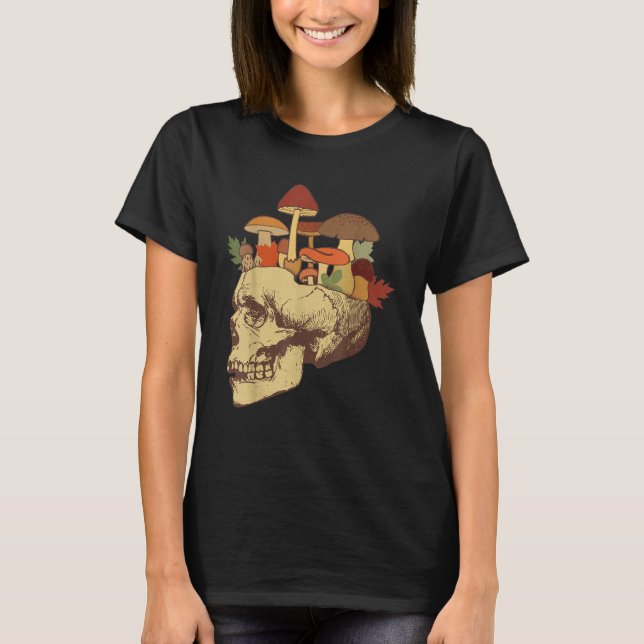 Camiseta Fungus Magic Psilocybin Mushrooms Skull Face Hippi (Frente)