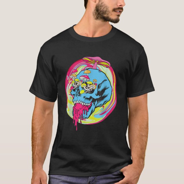 Camiseta Fungus Magic Psilocybin Mushrooms Tie Dye Skull (Frente)