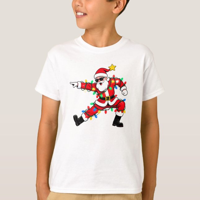 Camiseta Funky Dabbing Santa Tangled In Lights (Frente)