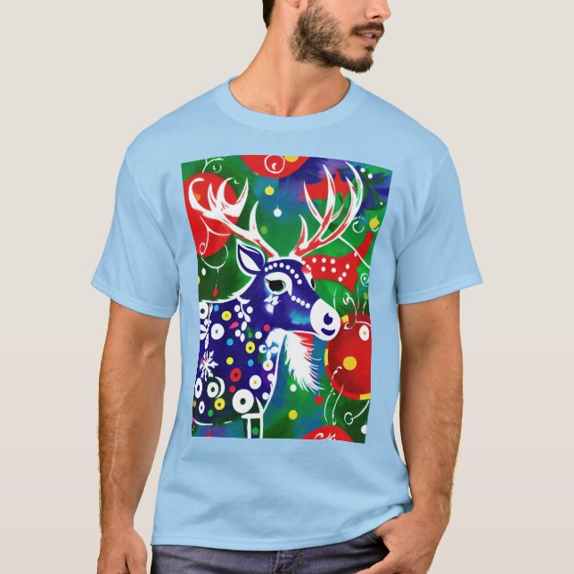 Camiseta Funky Folk Art Christmas Reindeer (Frente)