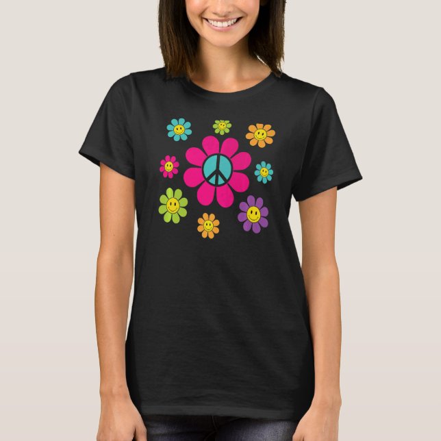 Camiseta funky peace sign flower retro 70 (Frente)