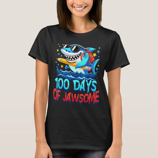 Camiseta Funny 100 Days Of Jawsome Shark Kids Boy 100th Day (Frente)