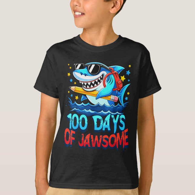 Camiseta Funny 100 Days Of Jawsome Shark Kids Boy 100th Day (Frente)