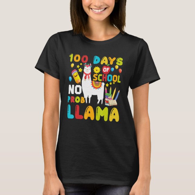Camiseta Funny 100 Days Of School No Prob-llama Llama Schoo (Frente)