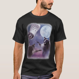 Camiseta Funny 3 Guaxinim Lua Uivando Cabeça de Guaxinim Ve