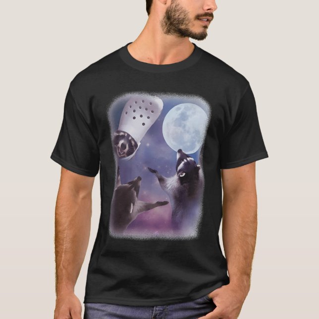 Camiseta Funny 3 Guaxinim Lua Uivando Cabeça de Guaxinim Ve (Frente)