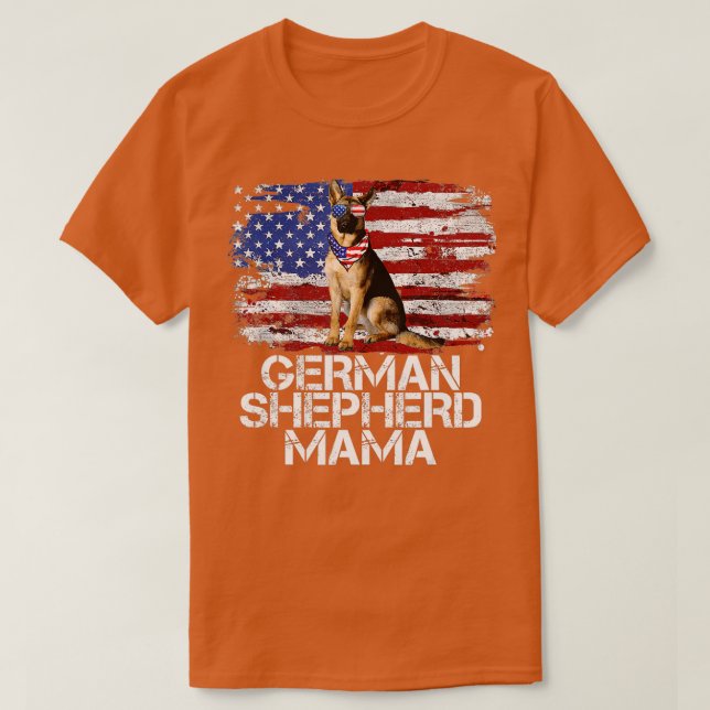 Camiseta Funny 4 de julho German shepherd MAMA AMERICAN FLA (Frente do Design)