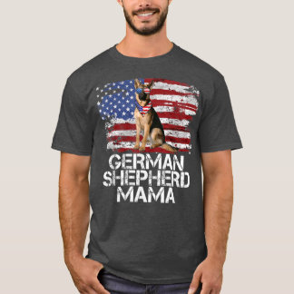 Camiseta Funny 4 de julho German shepherd MAMA AMERICAN FLA