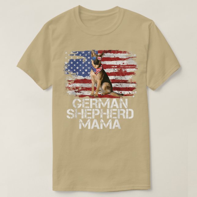 Camiseta Funny 4 de julho German shepherd MAMA AMERICAN FLA (Frente do Design)