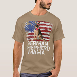 Camiseta Funny 4 de julho German shepherd MAMA AMERICAN FLA